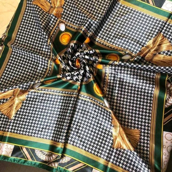 Square Satin hair Scarf preppy Houndstooth green Head & neck 2/$30 - Picture 11 of 11